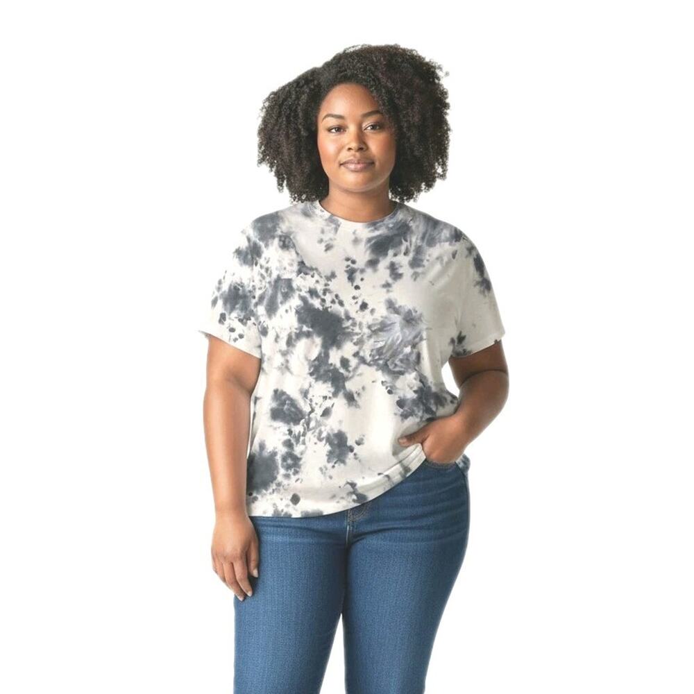 Danskin Women's TIE DYE T-SHIRT Tee Plus Size XXL Gray Dark Navy Blue Pattern